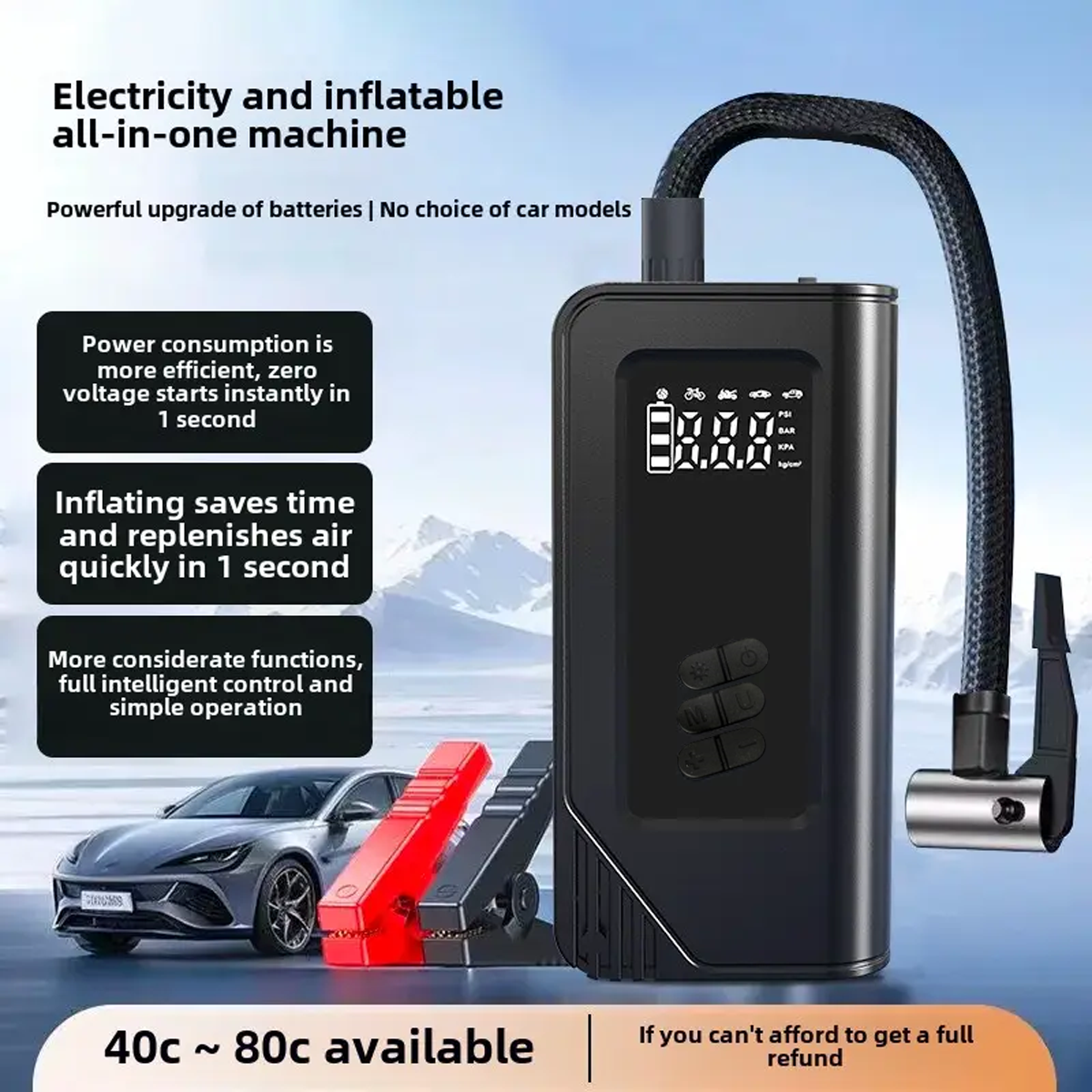 1000A Car Jump Starter with Tire Inflators 8000mAh Power Bank LED Light Car Battery Booster with Digital Air Pump Air Compressor