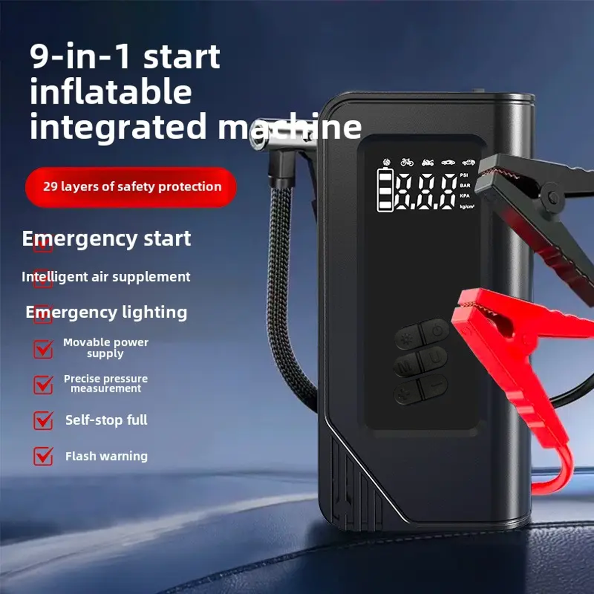 1000A Car Jump Starter with Tire Inflators 8000mAh Power Bank LED Light Car Battery Booster with Digital Air Pump Air Compressor