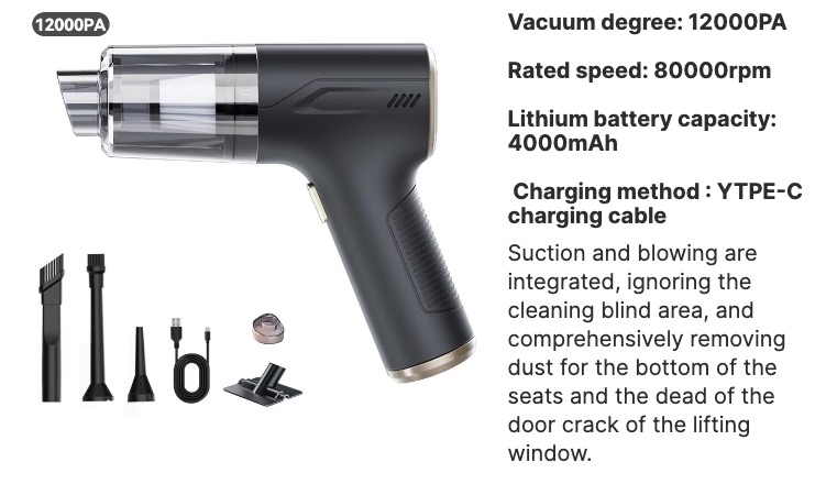 12000pa Portable Mini Vacuum Cleaner Car Vacuum Cleaner 4-in-1 Handheld Vacuum Cleaner 120w Brushless Vacuum Cleaner