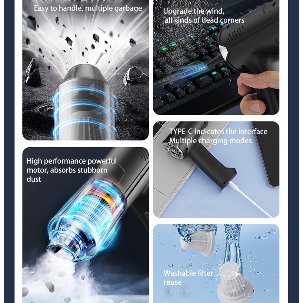 120W Powerful Mini Wireless Handheld Vacuum Cleaner 12000Pa ABS Material for Home and Car Portable Car Vacuum Cleaner