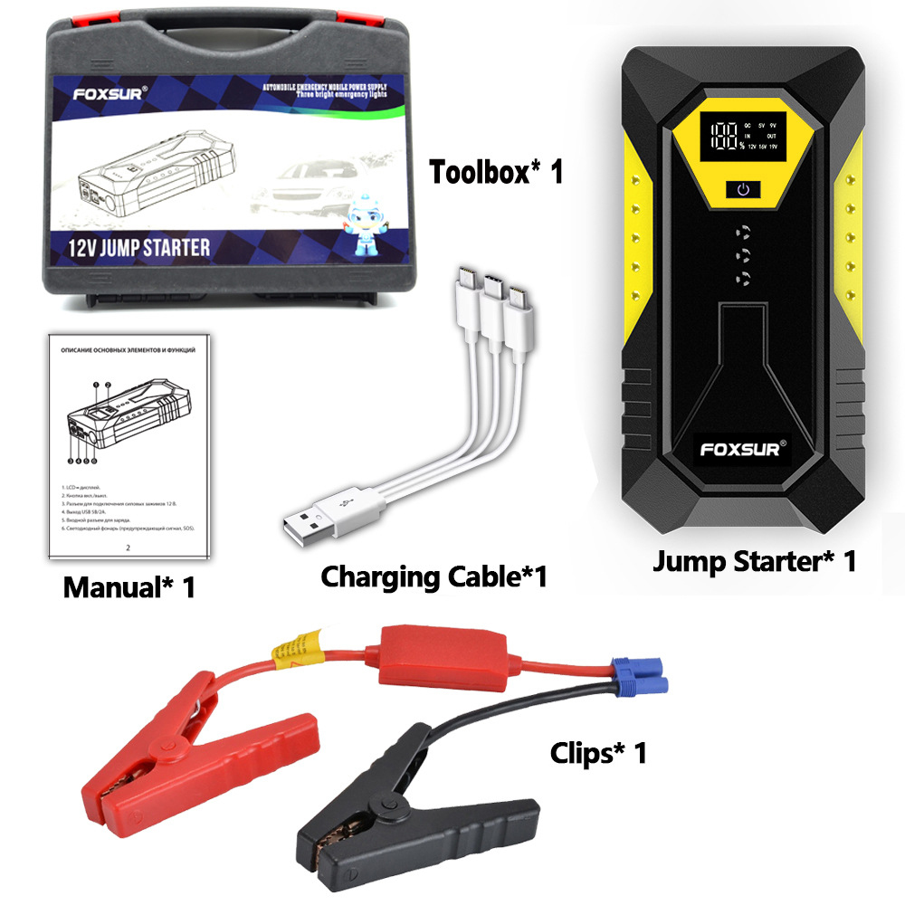 12V 600A Car Jump Starter Power Bank for Truck Motorcycle Emergency Portable Vehicle Battery Booster LED Light Digital Screen
