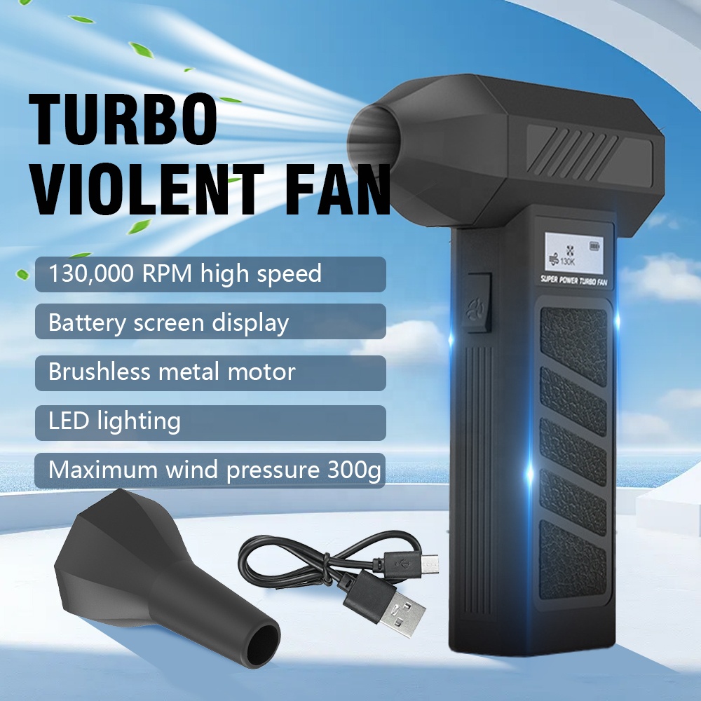 130000RPM Fan Mini Blower Violent Fan LED Light 3-Speed Compressed Air Duster High Wind Car Cleaning Tool