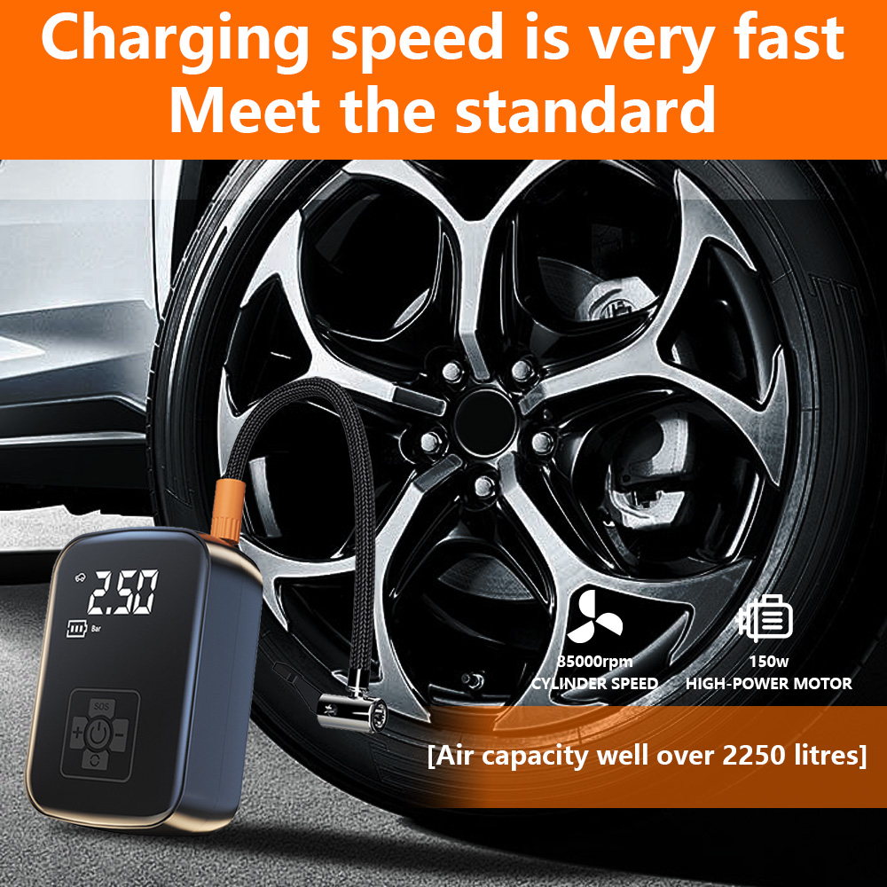 150PSI 4000mAh Digital Tire Inflator Emergency LED Light Wireless Car Tire Pump with Pressure Monitoring ABS Material