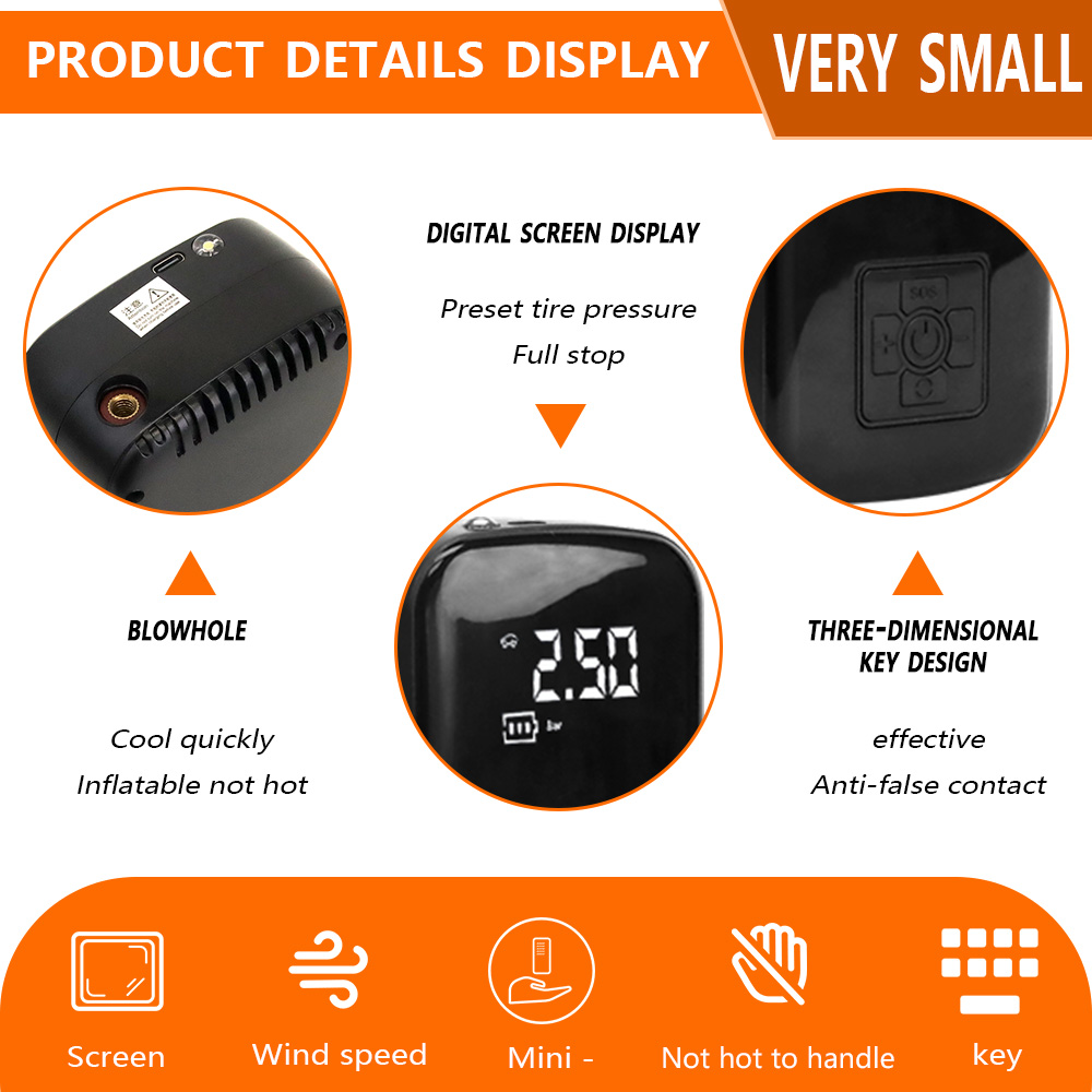 150PSI Mini Electric Tire Inflator Pump ABS Digital Pressure Gauge Tire Pressure Monitor for Motorcycle Bicycle Boat AUTO Tyre