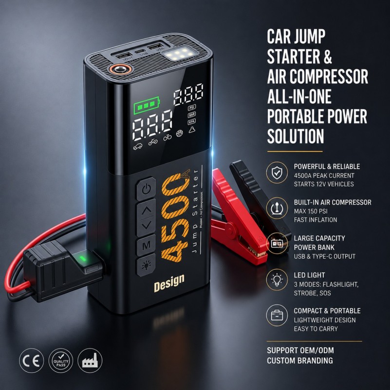 150Psi 4500A Portable 12000mAh Power Bank Air Pump Portable Air Compressor Tyre Inflator Car Jump Starter Booster