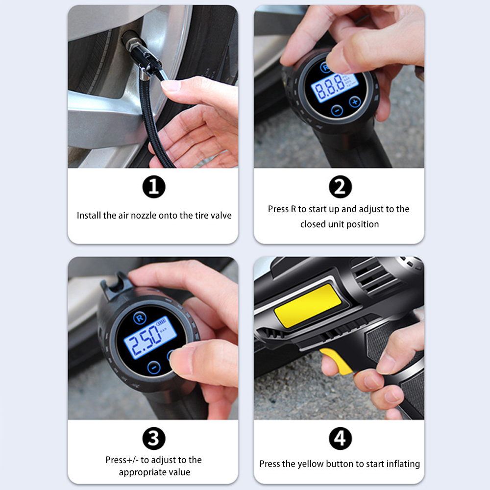 150Psi Portable Handheld Car Tire Inflator 4000mAh Wholesale Car Air Pump Wireless and Wired LED Light Air Compressor