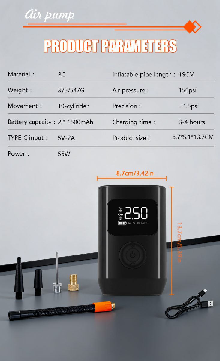 150psi Car Wireless Air Pump Portable Multifunctional Digital Display Car Tire Inflator Pump Air Compressor