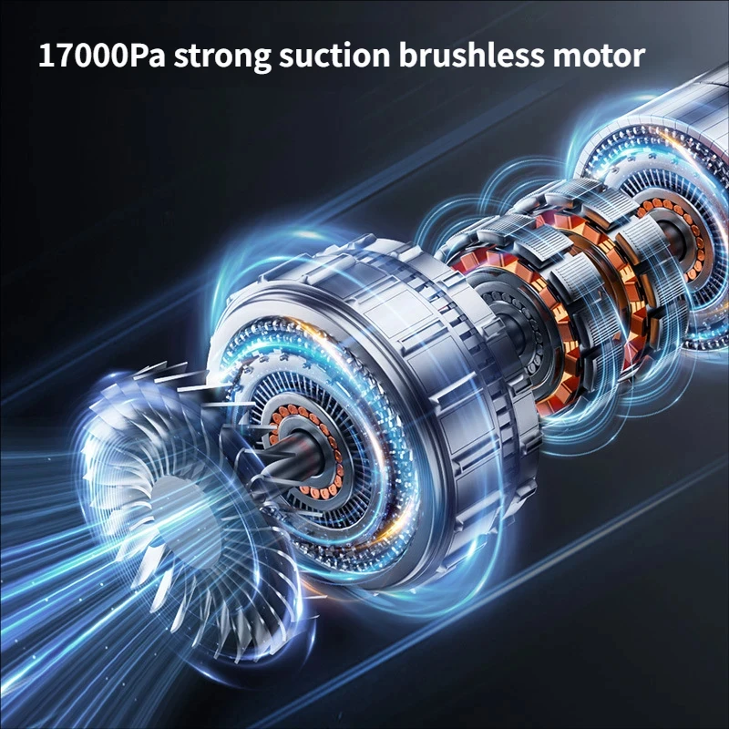 17000Pa Electric Car & Home Vacuum Cleaner High Suction Brushless Motor Portable Cordless Handheld 30-45min Runtime Multi-Nozzle