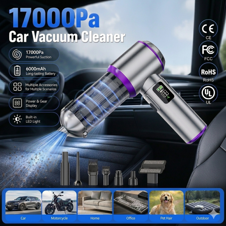PCMOS 17000PA Brushless Cordless Car Vacuum Cleaner
