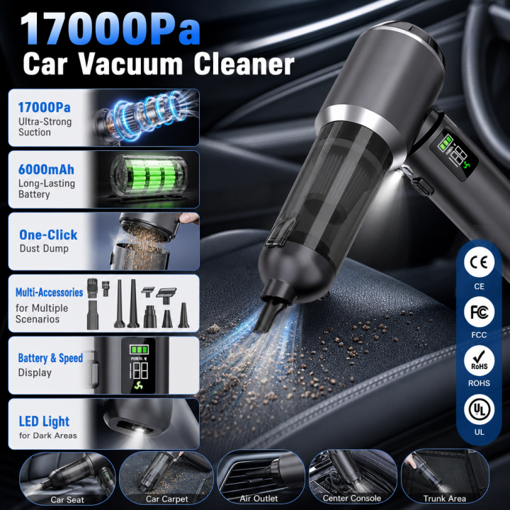 PCMOS 17000PA 1L Cordless Car Vacuum Cleaner