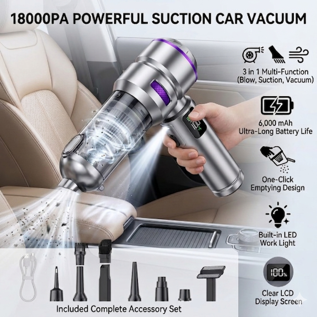 18000pa Powerful Suction Wireless Handheld Mini Vacuum Cleaner Battery Powered Cordless Portable Car Vacuum Cleaner