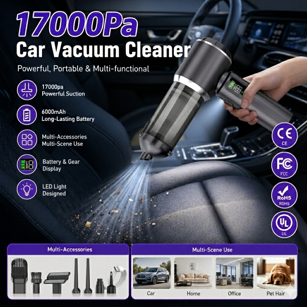 PCMOS 17000PA Cordless Car Vacuum Cleaner
