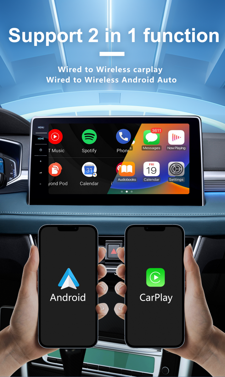 2 in 1Wired to Wireless Carplay Adapter for Apple Carplay Android Auto Wireless Adapter CarPlay Ai Box