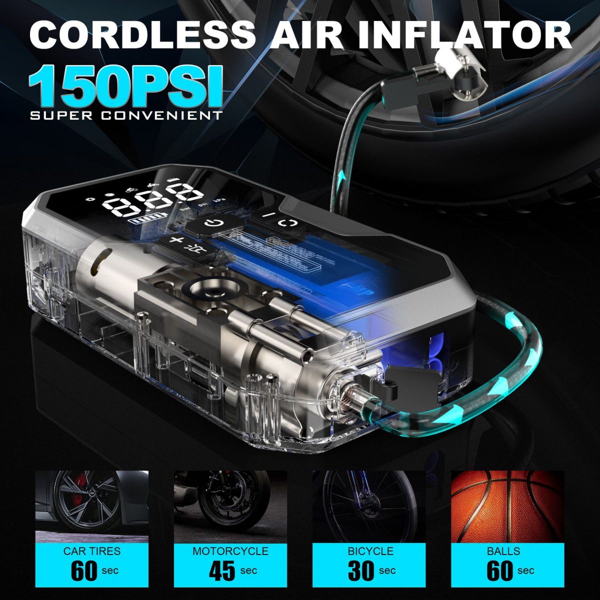 2000A Portable 14.8V ABS Car Jump Starter 12000mAh Air Compressor Power Bank with Emergency Light