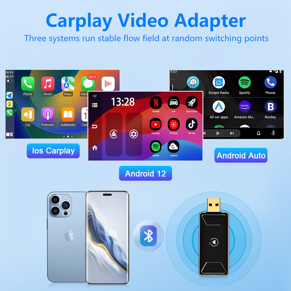3 in 1 USB Dongle 2+16G Wired to Wireless Carplay Adapter Wireless Carplay Ai Box youtube netflix Android 11 Adapter Carplay