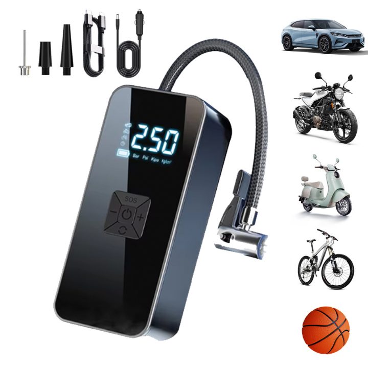3-in-1 Wireless Car Tire Inflator LCD Screen 4000mAh Rechargeable Car Air Compressor Power Bank ABS Tire Pressure Monitor