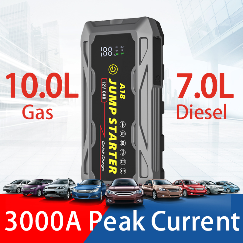 3000A UltraSafe Car Battery Jump Starter 12V Battery Pack Battery Booster Jump Box Portable Charger and Jumper Cables