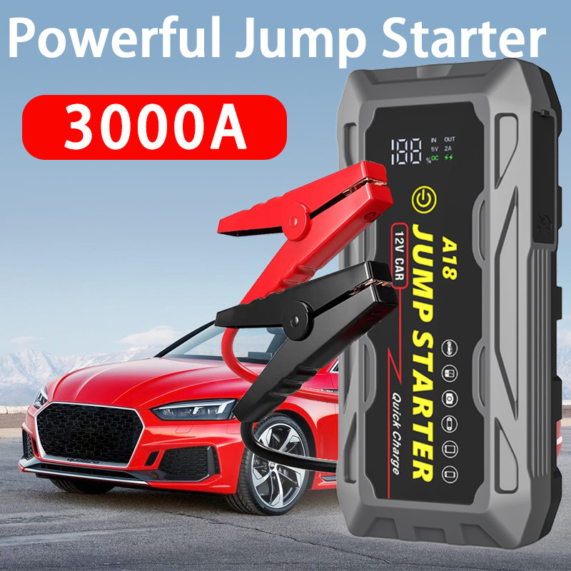3000A UltraSafe Car Battery Jump Starter 12V Battery Pack Battery Booster Jump Box Portable Charger and Jumper Cables