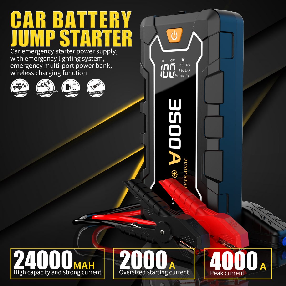 3500A 12V Car Battery Jump Starter Emergency Car Battery Booster Pack Portable Car Battery Jump Starter Power Bank