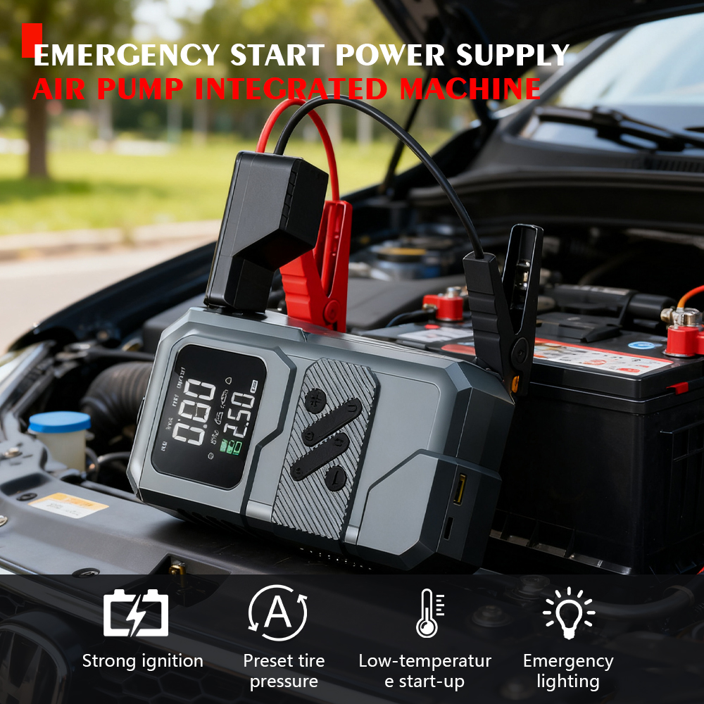 4 1 Portable ABS Jump Starter Car Battery Booster Power Bank 8000mAh Tire Air Pump Digital Pressure Gauge Emergency Lighting