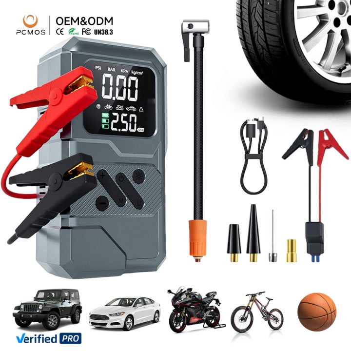 4 1 Portable ABS Jump Starter Car Battery Booster Power Bank 8000mAh Tire Air Pump Digital Pressure Gauge Emergency Lighting