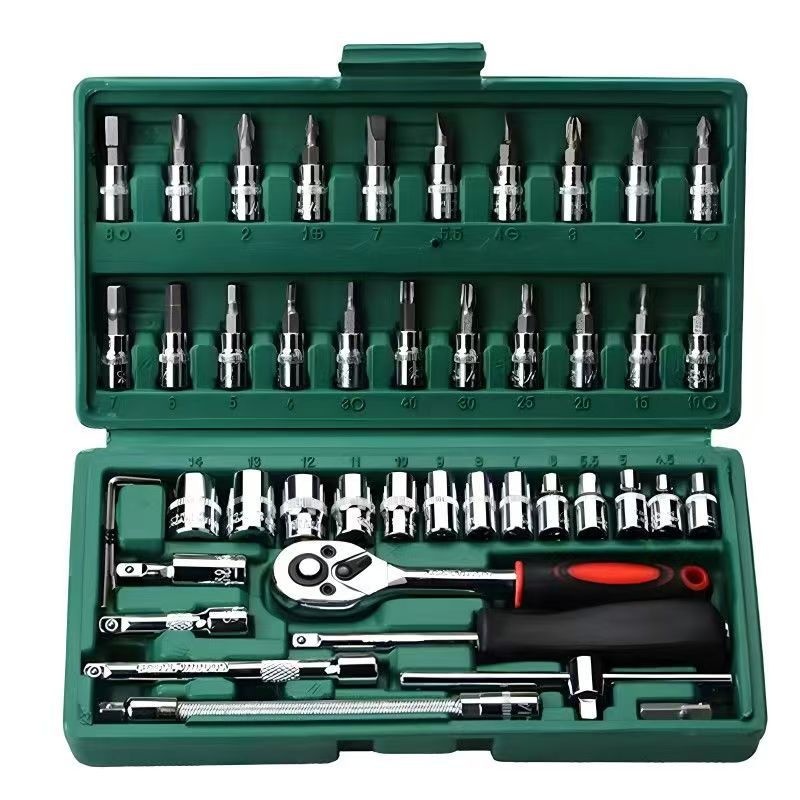 46-Piece 1/4 Small Ratchet Screwdriver Wrench Socket Tool Set Vehicle Repair Hardware Including Auto Repair Small Socket Set