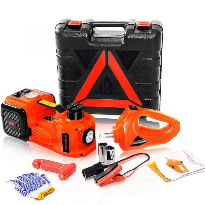 5 in 1 Electric Hydraulic Car Jack 5T DC12V Car Jacks With Impact Wrench Tire Inflator Built-in LED Light