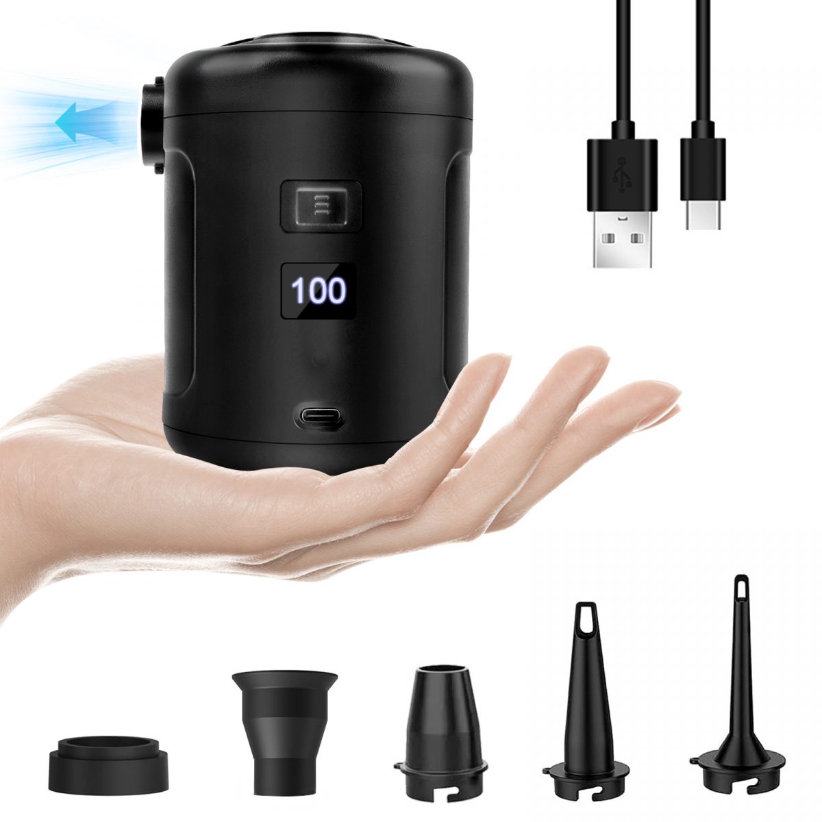 5 in 1 Mini Electric Air Pump with LCD Display 6000mAh Battery for Air Mattresses Pool Floats Vacuum Storage Bags