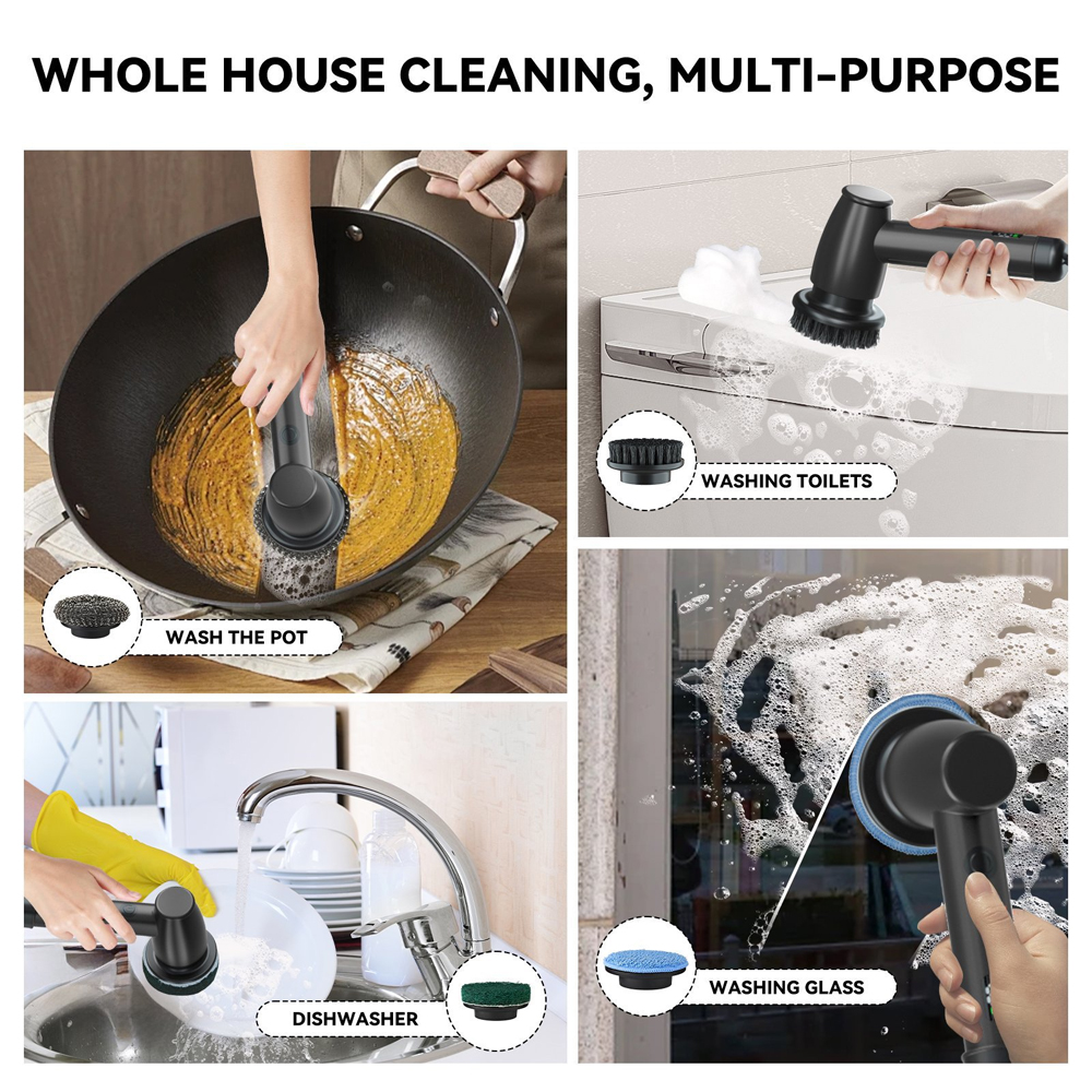7-IN-1 Multifunction Rechargeable Electric Scrubber Spin Cleaning Brushes for Floor Car Polisher Kitchen Machine