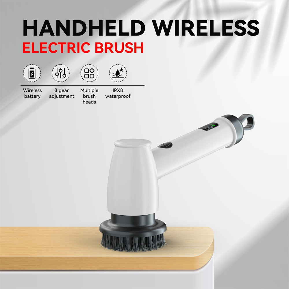 7 in 1 Electric Spin Scrubber Wireless Power Dish Washing Gun with Replaceable Brush Heads for Kitchen and Car Polisher