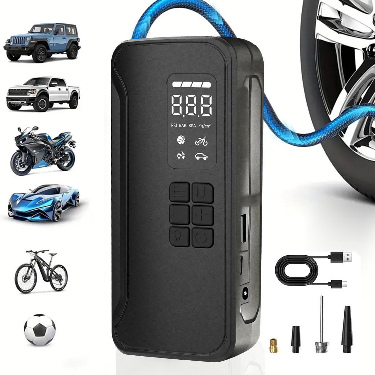 8000mAh 21mm 150psi Digital Portable Car Tyre Pump Air Compressor 6000mAh Tire Inflator Mini Electric Air Pump