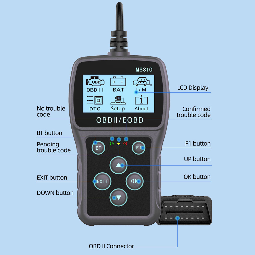 Car Diagnostic Scan Tool MS310 OBD2 Scanner Tool Engine Fault Code Reader 2.4 Inch Screen Diagnostic Tool
