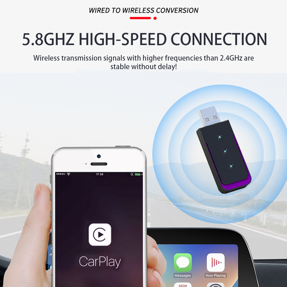 Custom logo 2 in 1 Wireless Carplay Adapter USB Mini Carplay Dongle Android Auto Plug&Play 5Ghz WiFi Fast Connect