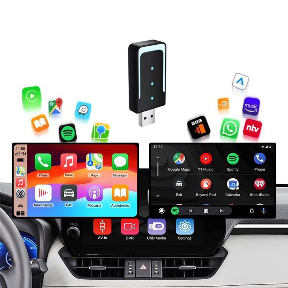 Custom logo 2 in 1 Wireless Carplay Adapter USB Mini Carplay Dongle Android Auto Plug&Play 5Ghz WiFi Fast Connect