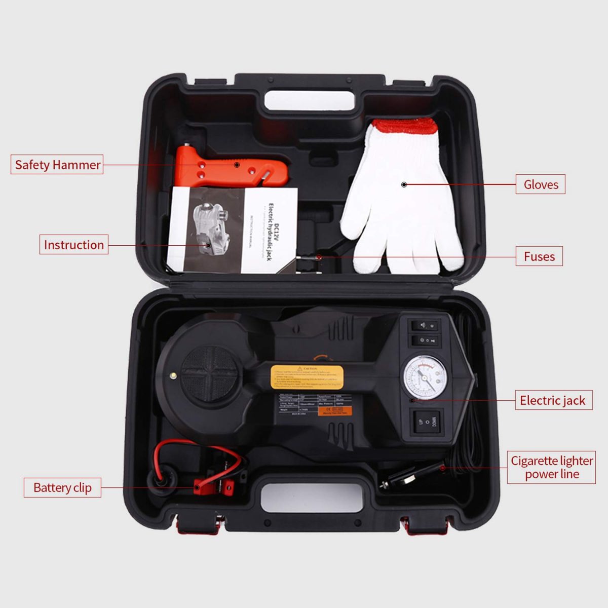 DC12V 5 Ton Electric Car Jack with Impact Wrench and Tire Inflator Pump 3 in 1 Portable Car Jack