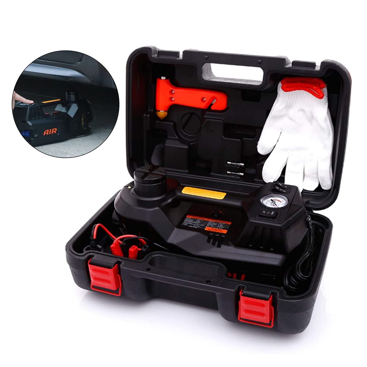 DC12V 5 Ton Electric Car Jack with Impact Wrench and Tire Inflator Pump 3 in 1 Portable Car Jack