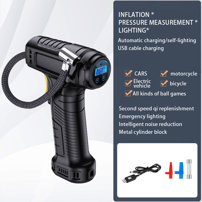 DC12V ABS Car Tyre Inflator 150PSI Handheld Air Pump Digital Pressure Gauge Emergency Light for Car Motorcycle Bicycle
