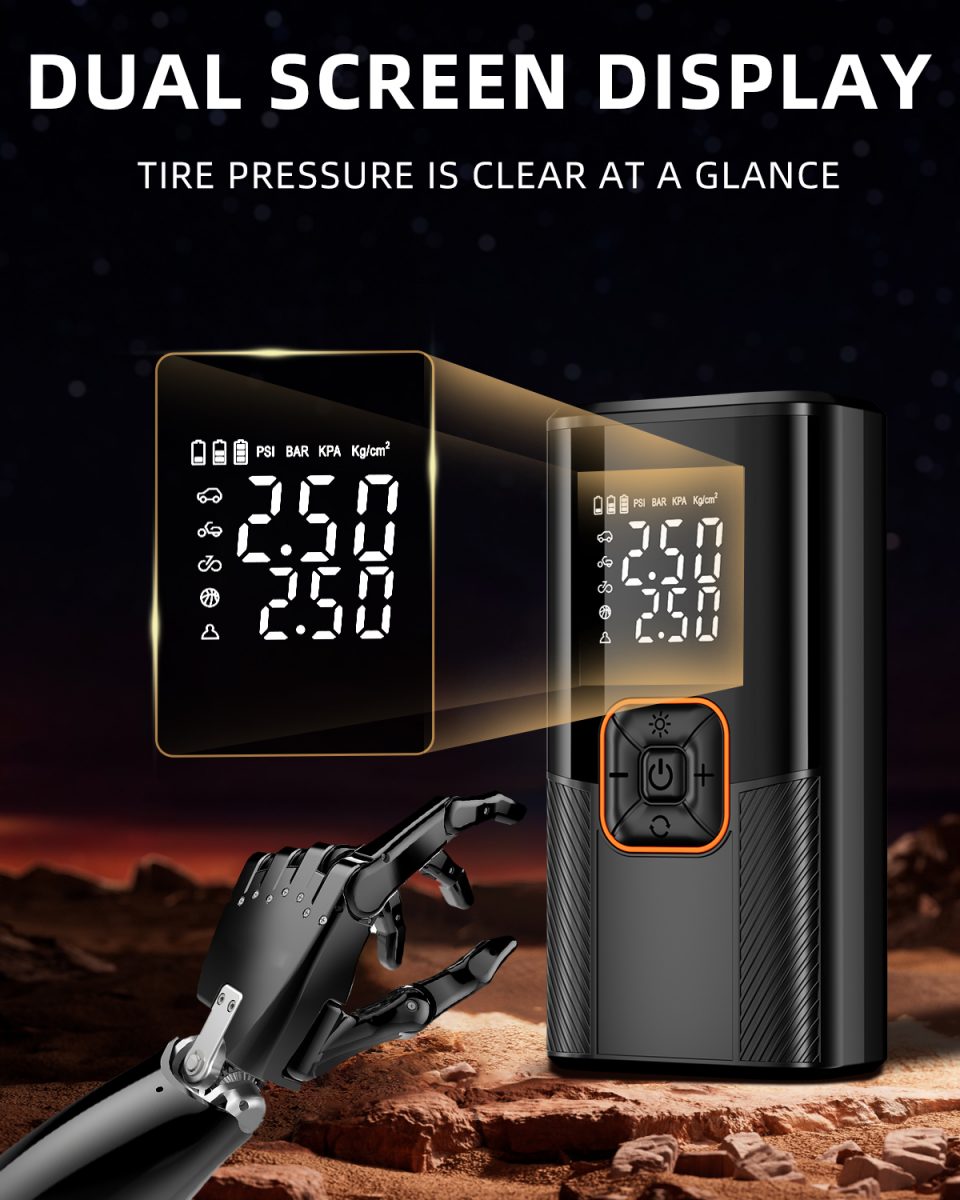Dual Digital Display 19mm Rechargeable 100W Cordless Tire Inflator 4000mAh ABS Material 150psi Portable Air Compressor Emergency