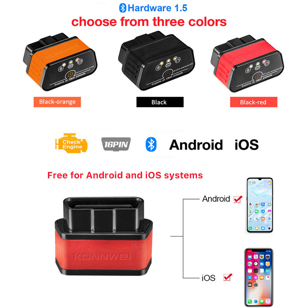 EBM OBD2 for Bluetooth Scanner ELM327 Code Reader for Diesel Cars Automotive Tool ABS Material iOS Android Compatibility 12-Mont