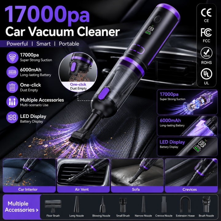 PCMOS 17000PA 120W Cordless Car Vacuum Cleaner