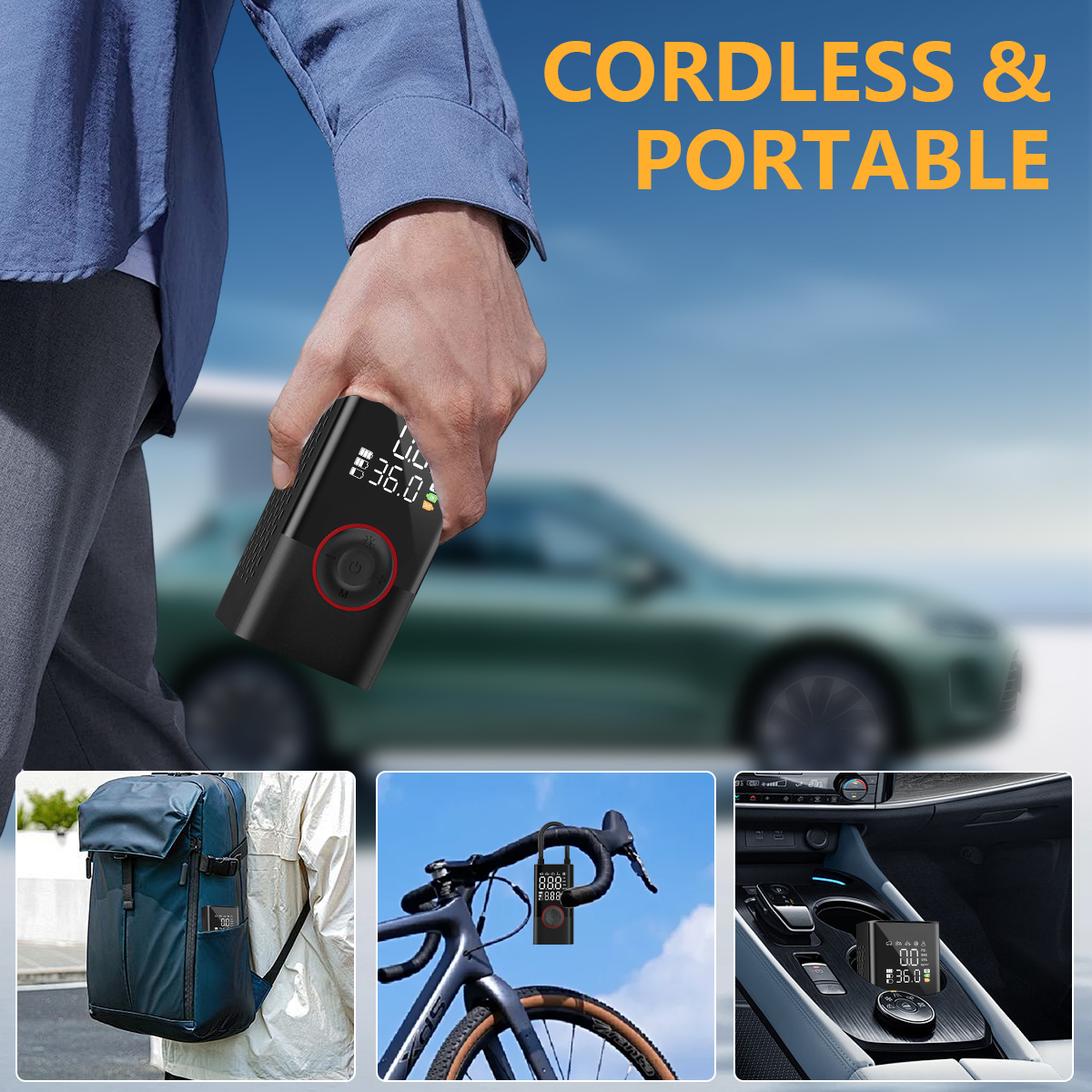 Factory Price 150Psi Portable Wireless Mini Electric Tyre Inflator Pump High Inflator Digital Display ABS Direct Manufacturer