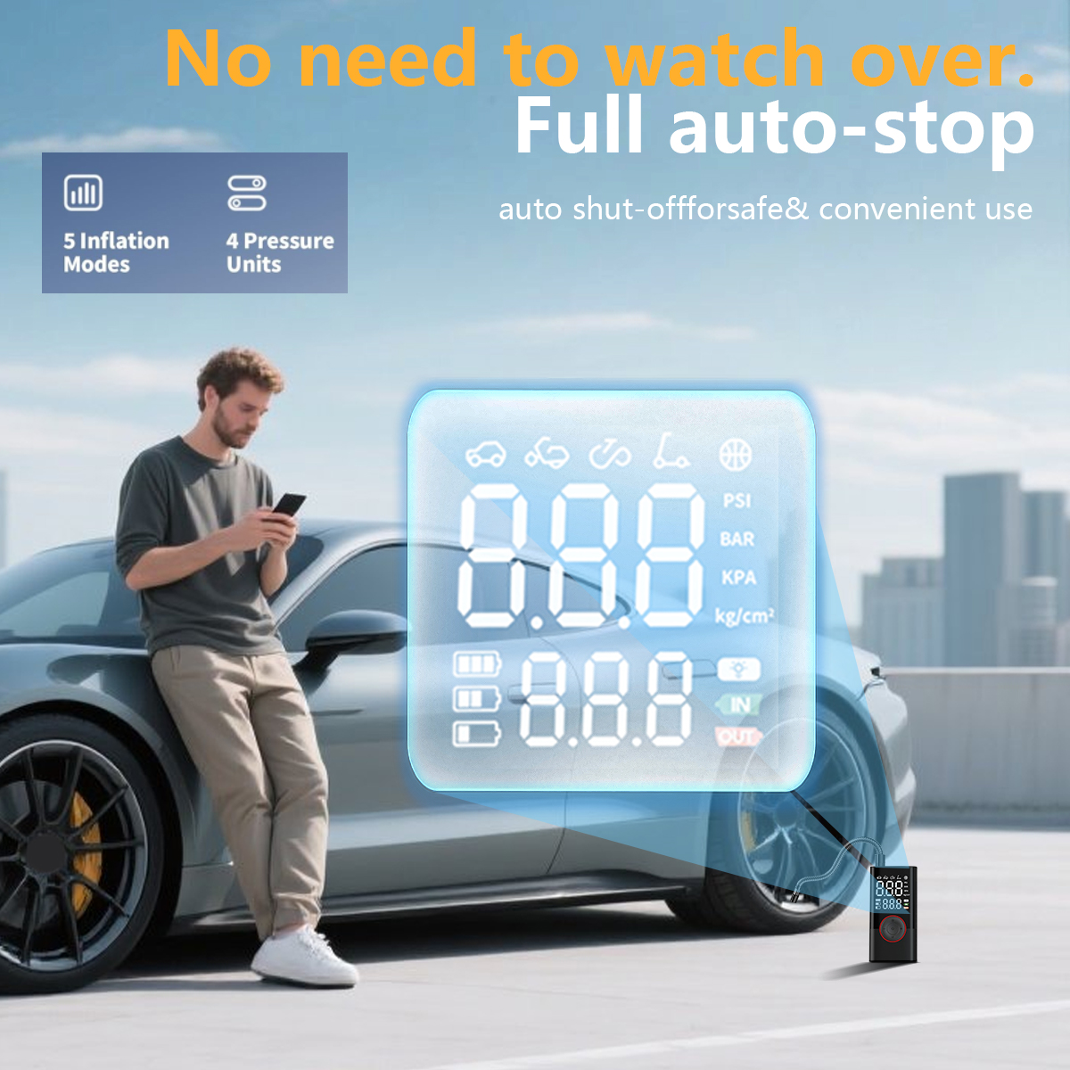 Factory Price 150Psi Portable Wireless Mini Electric Tyre Inflator Pump High Inflator Digital Display ABS Direct Manufacturer