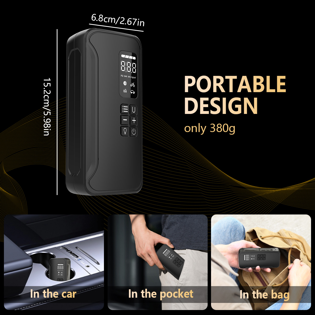 Factory Price 21mm 150psi Digital Portable ABS Car Tyre Pump Air Compressor 6000mAh Tire Inflator Emergency Light Tire Pressure