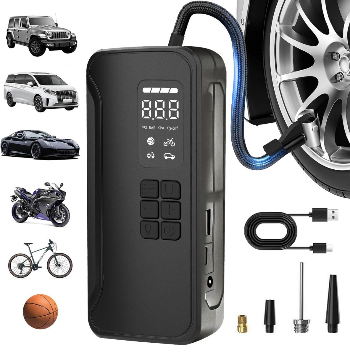 Factory Price 21mm 150psi Digital Portable ABS Car Tyre Pump Air Compressor 6000mAh Tire Inflator Emergency Light Tire Pressure