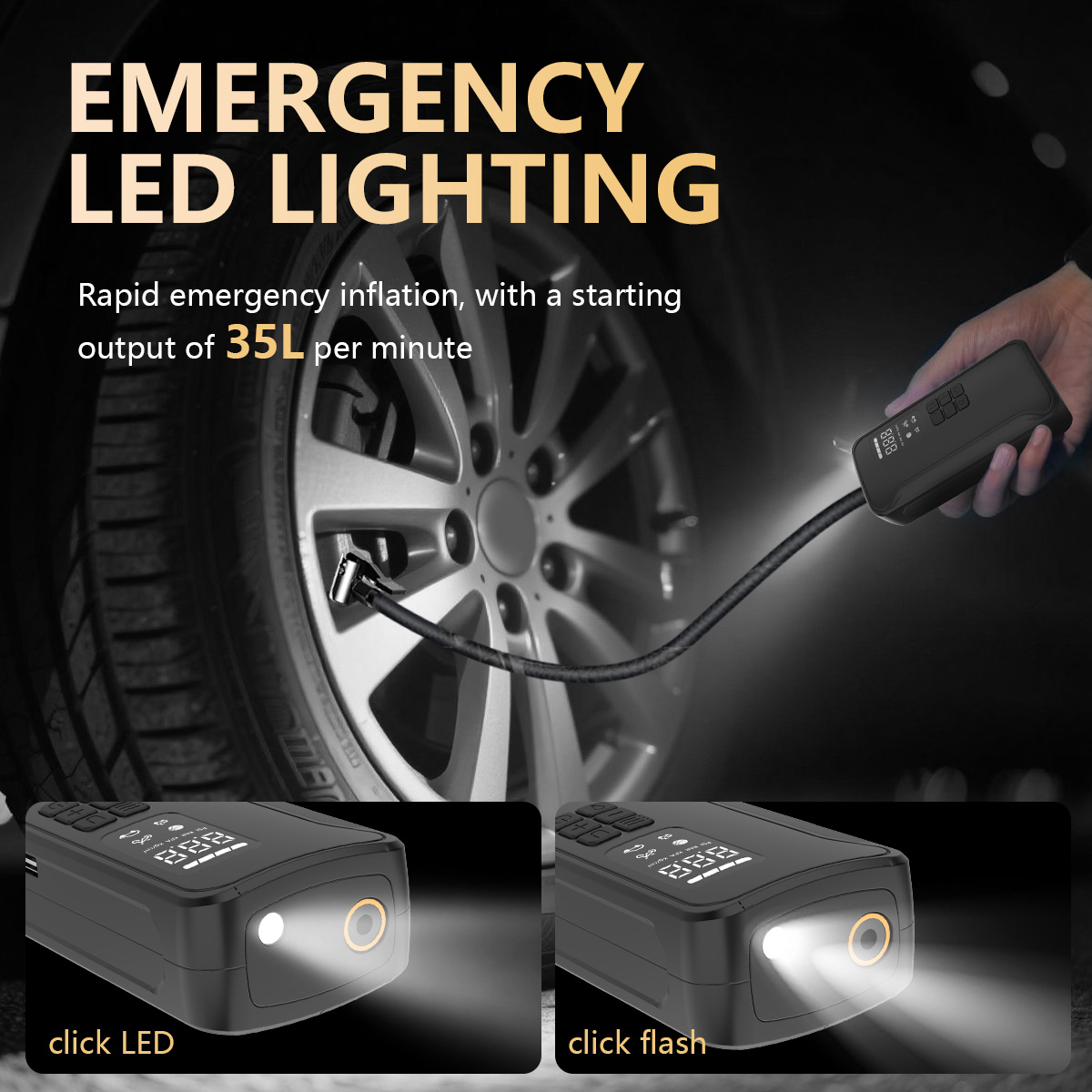 Factory Price 21mm 150psi Digital Portable ABS Car Tyre Pump Air Compressor 6000mAh Tire Inflator Emergency Light Tire Pressure
