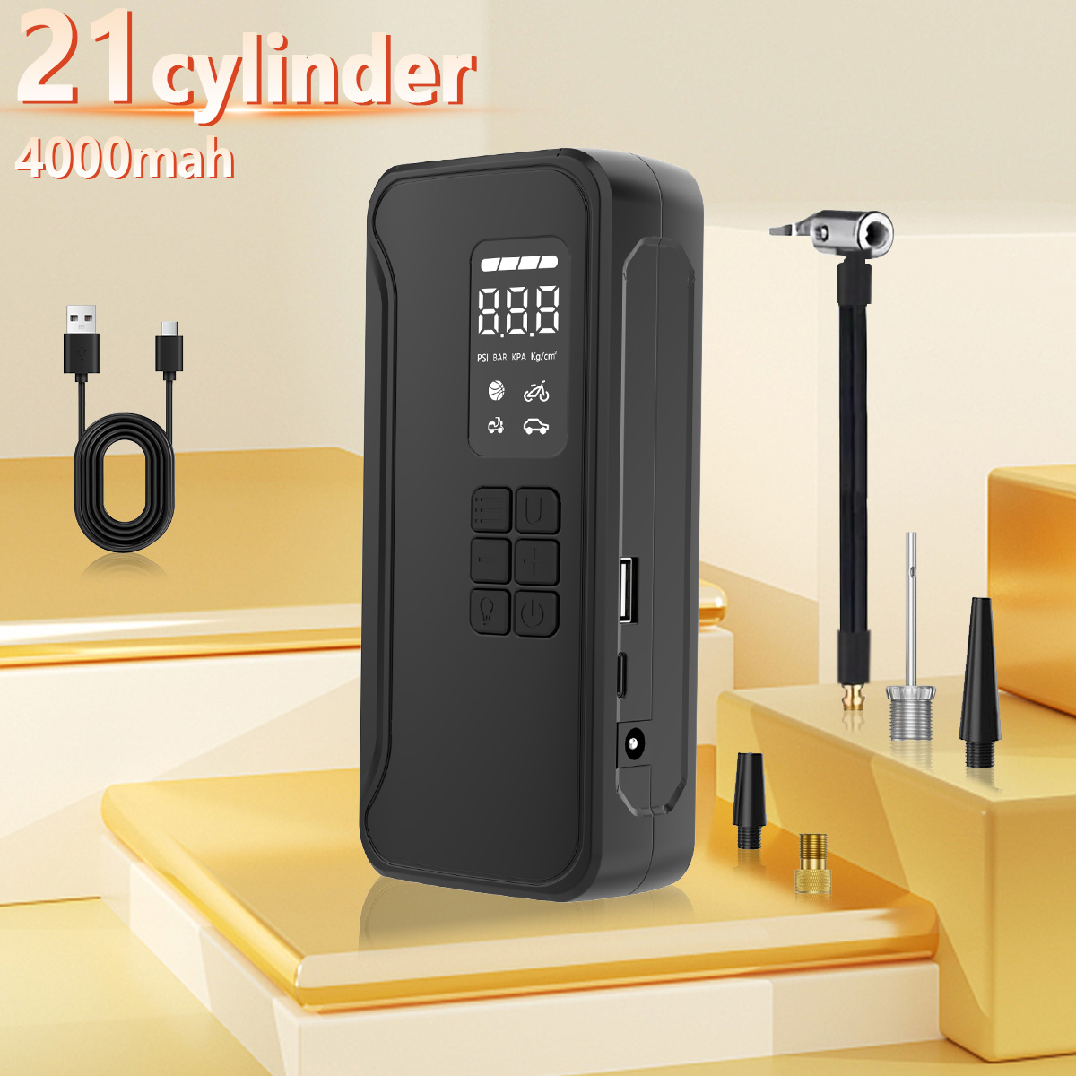 Factory Price 21mm Digital Portable Car Tyre Pump Air Compressor Wireless Car Tire Inflator Mini Electric Air Pump for Car Ball