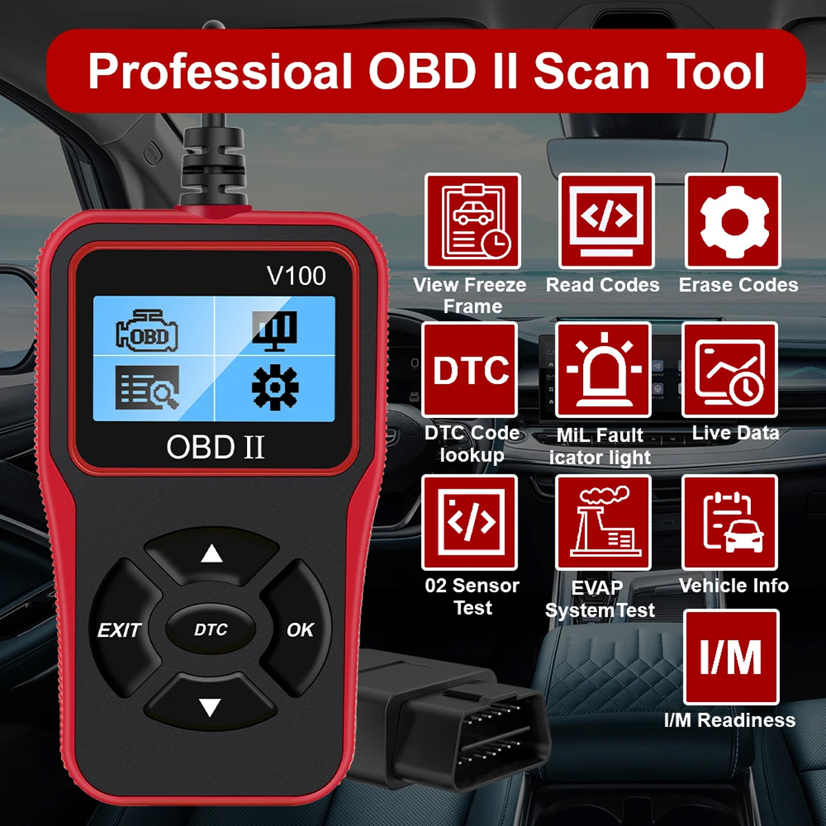 Factory Price V100 OBD2 Scanner Check Engine Fault Code Reader Diagnostic Scanner EOBD Auto Reader Scanner for Universal Cars