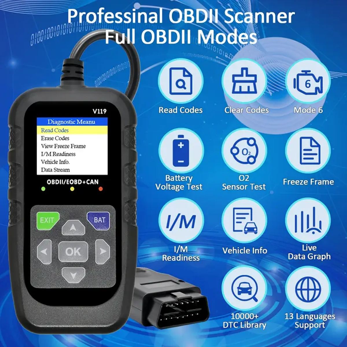 Factory Price V119 Auto Diagnostic Tool OBDIi OBD2 Portable Car Auto All System Diagnostic Tools Function OBDII Car Scanner