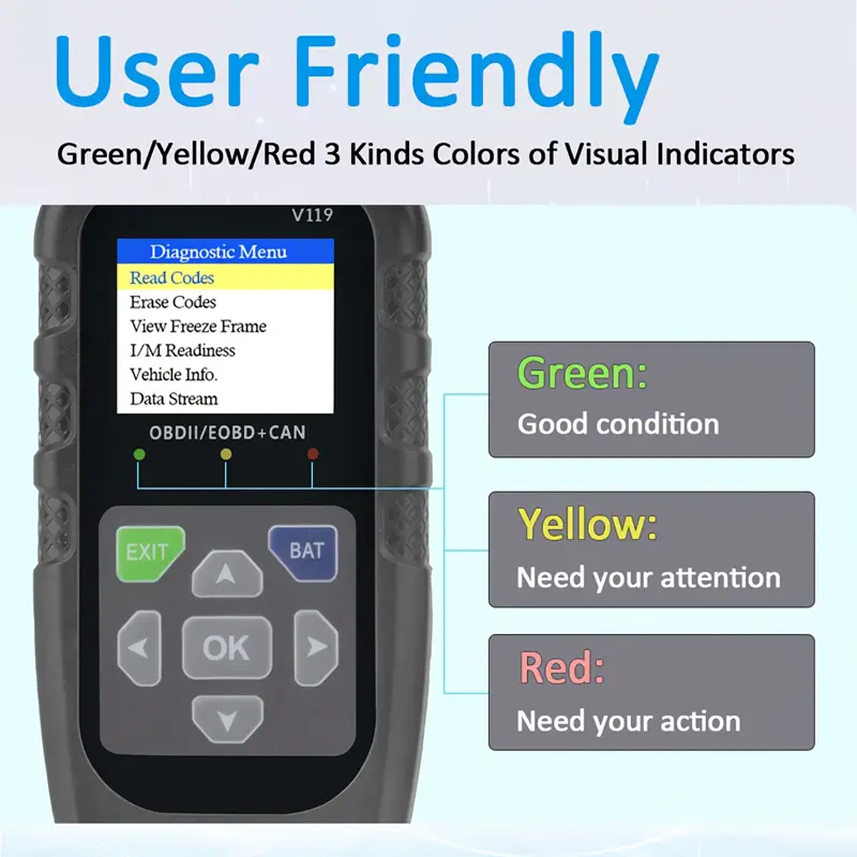 Factory Price V119 OBD2 Scanner Check Engine Fault Code Reader Diagnostic Scanner EOBD Auto Reader Scanner for Universal Cars