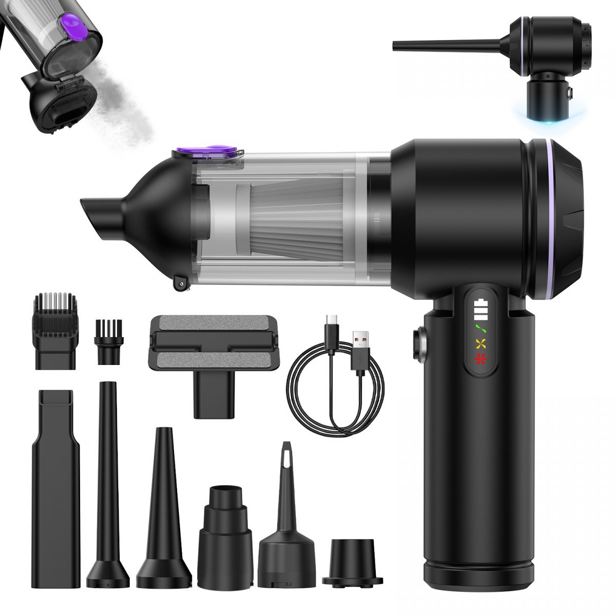 Handheld Car Vacuum Cleaner with 17000Pa Brushless Motor ABS Material LED Display 3 Nozzles Battery-Powered Wireless Design